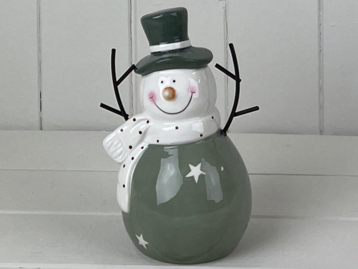 Light Green/White Ceramic Snowman Decoration