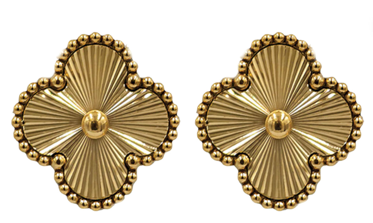 Gold Plated Four Leaf Clover Stud Earrings