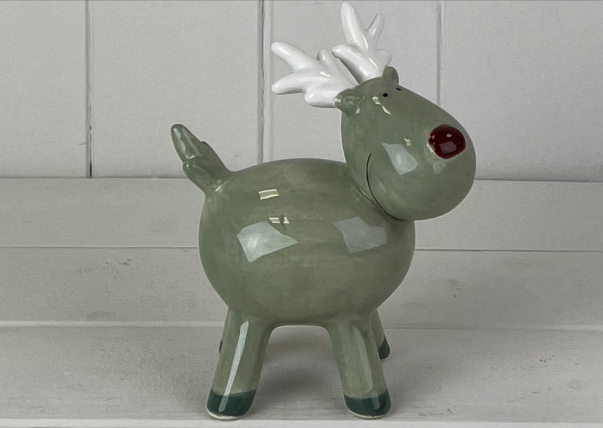Light Green/White Ceramic Reindeer Decoration