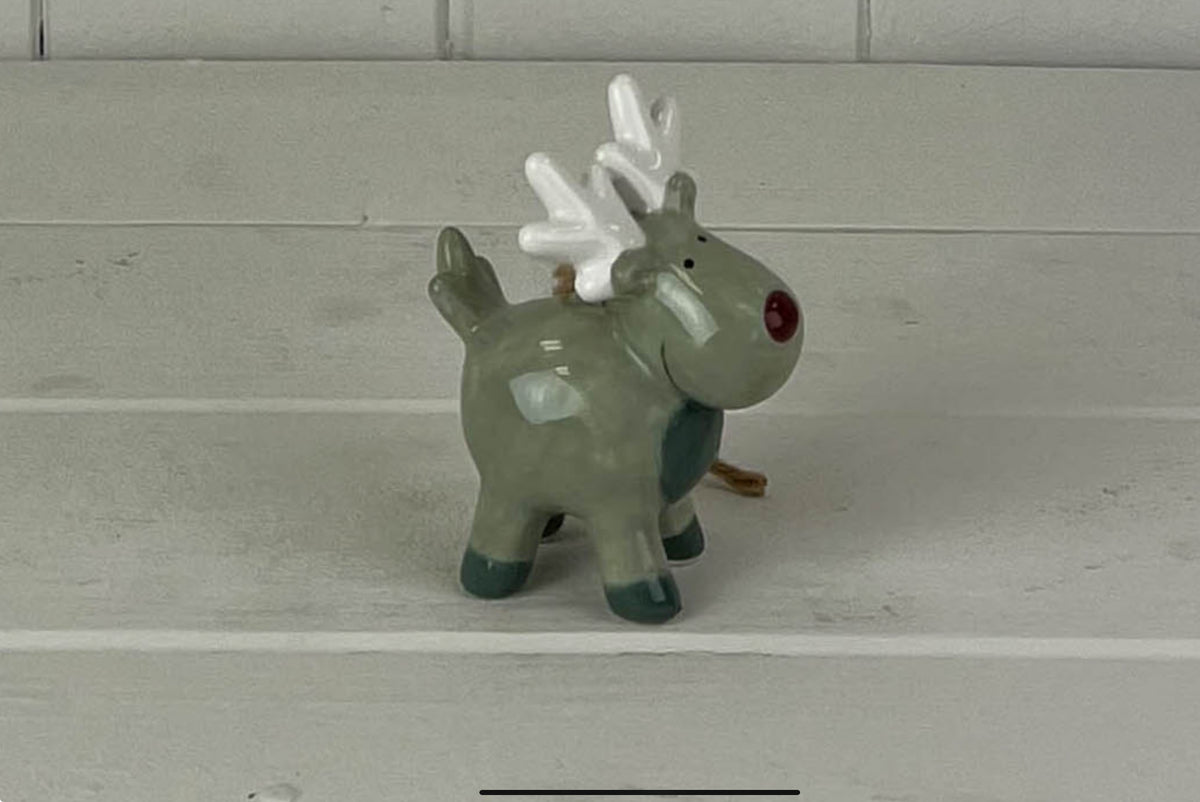 Light Green/White Ceramic Hanging Reindeer Decoration