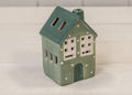Green Ceramic LED House with Snowball Décor. 6 Hour Timer