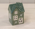 Green Ceramic LED House with Double Snowflake Detail. 6 Hour Timer