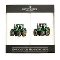Green Tractor Embroidered White Handkerchiefs
