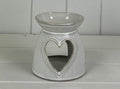 Glazed Ceramic Wax Oil Burner with Heart Cut Out with Textured Detail