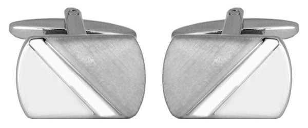 Diagonal Brushed & Shiny Rhodium Plated Cufflinks