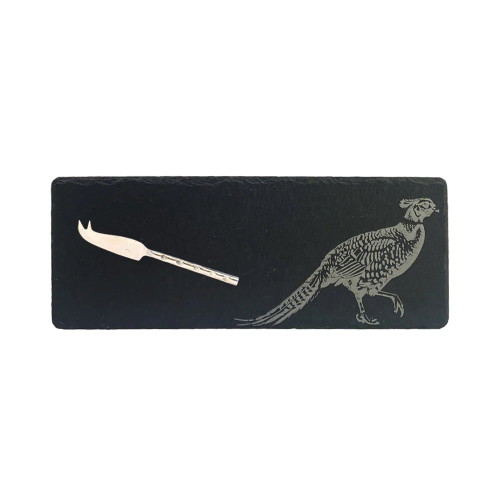 Selbrae House Single Mini Slate Cheese Board And Knife Set Pheasant