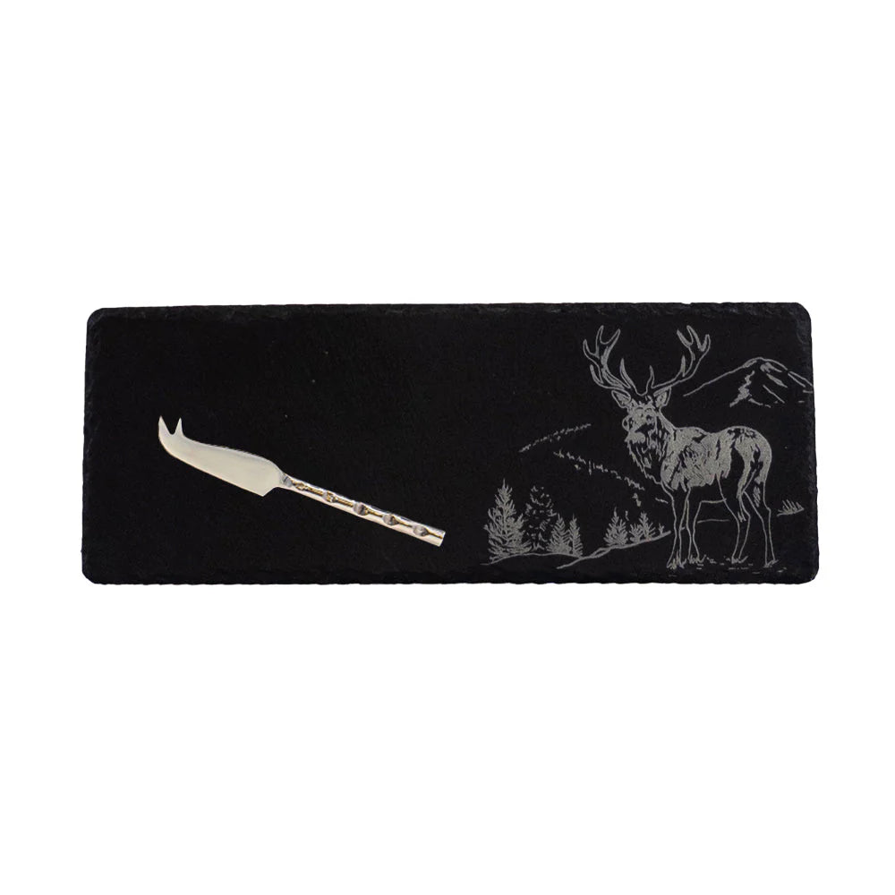Selbrae House Single Mini Slate Cheese Board And Knife Set Stag
