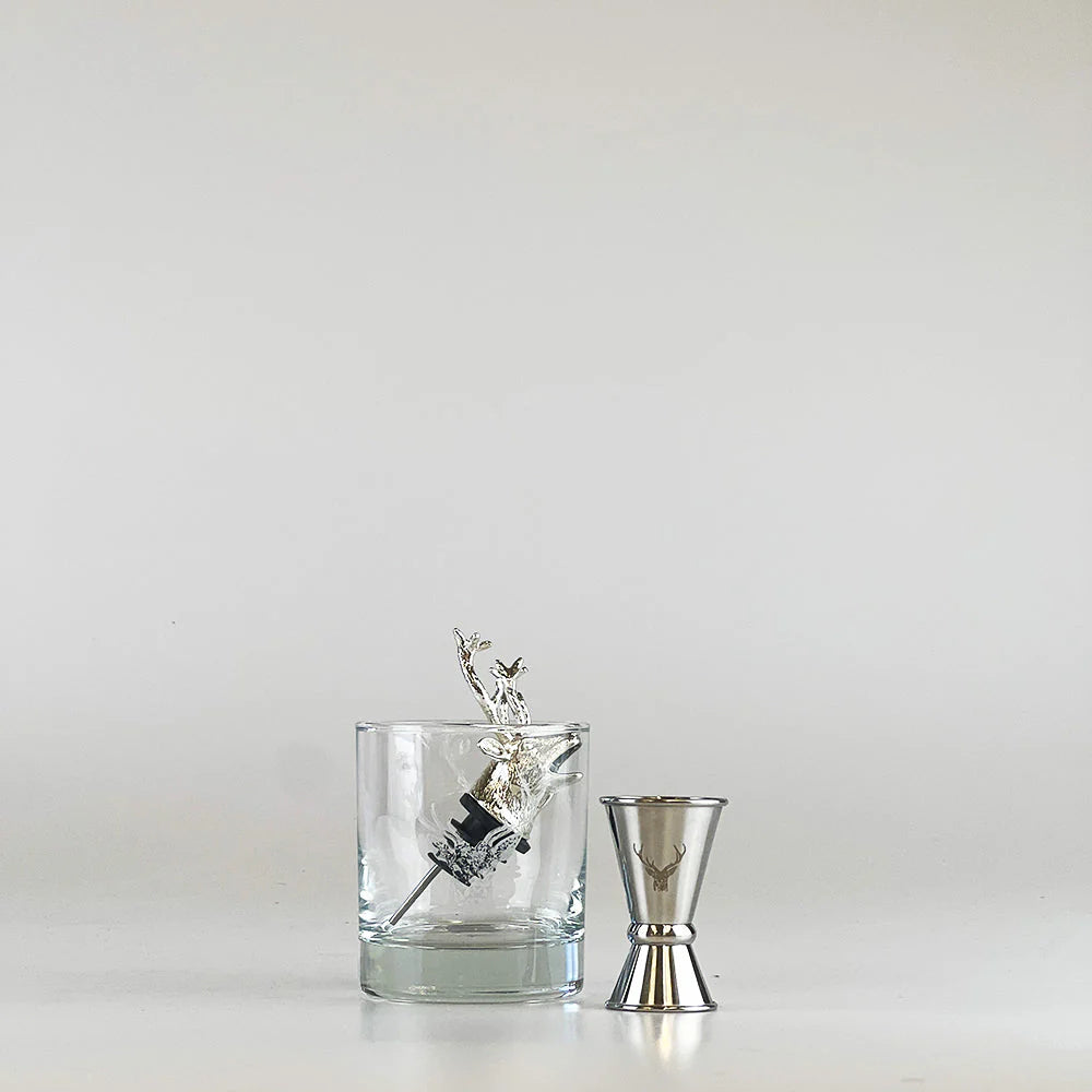 Selbrae House Glass Pourer And Jigger Set Stag