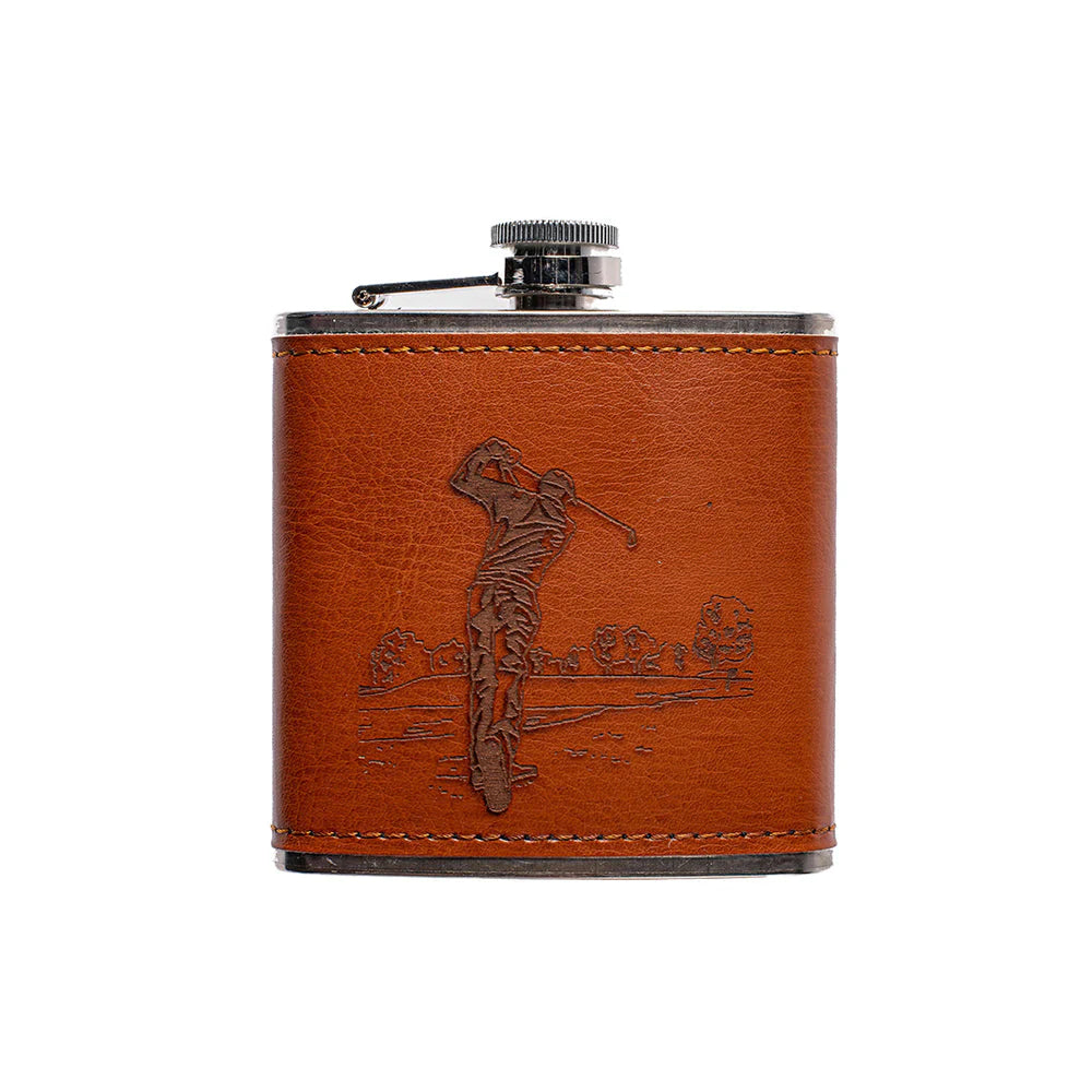 Selbrae House Leather Hip Flask Golf