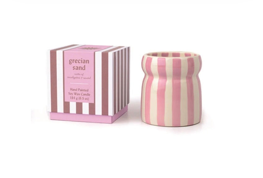 Paddywax Striped Ceramic Candle Grecian Sand
