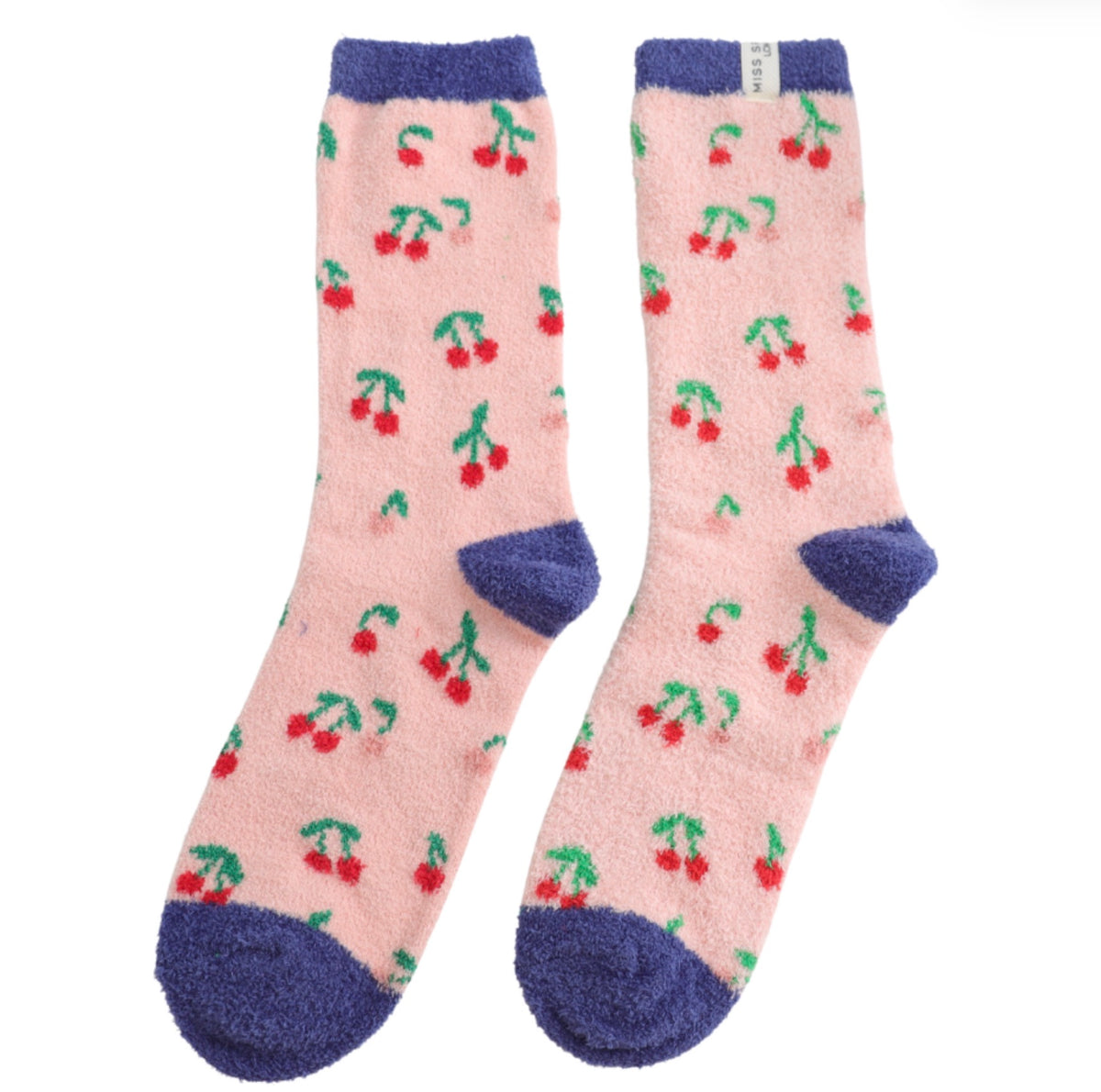 Miss Sparrow Fluffy Mini Cherries Socks Light Pink