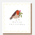 Caroline Gardner Merry Christmas Robin In Gold Dotty Frame