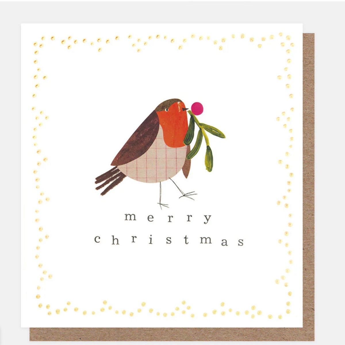 Caroline Gardner Merry Christmas Robin In Gold Dotty Frame