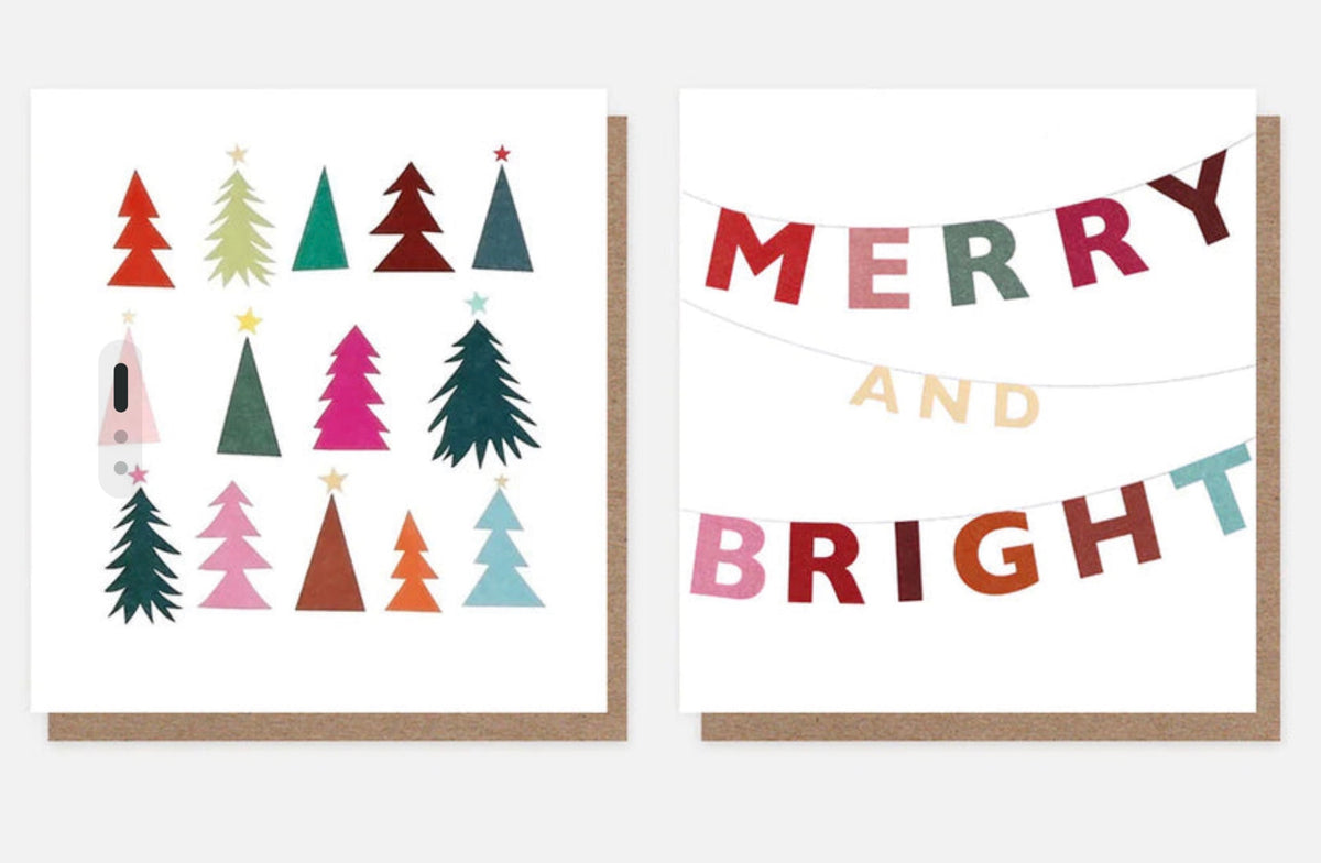 Caroline Gardner Merry and Bright and Christmas Trees Charity Christmas Pack of 8