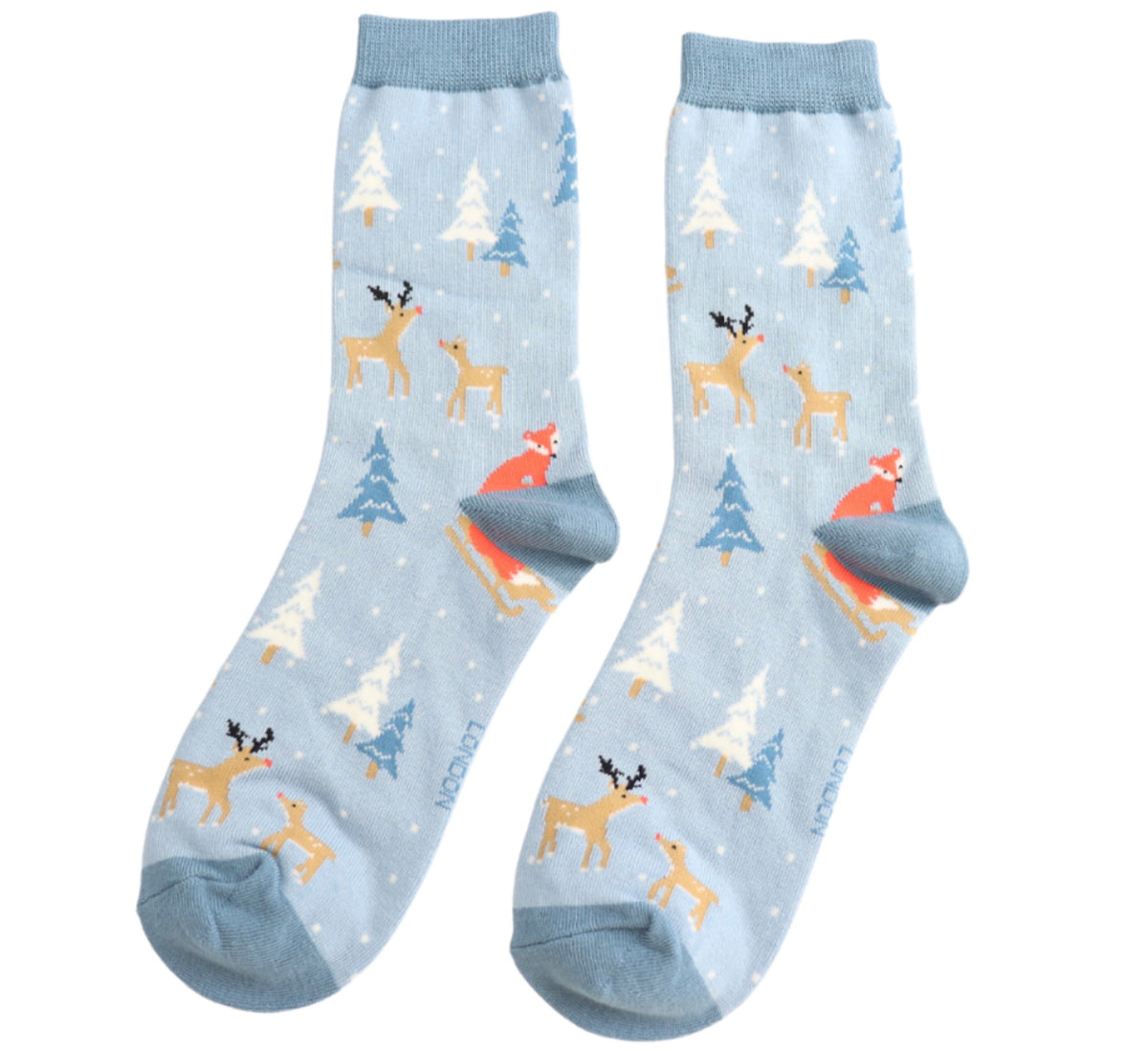 Miss Sparrow Festive Foxes Socks Light Blue