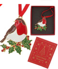 Xmas Treasures Robin On Holly Boxed Hanging Decoration