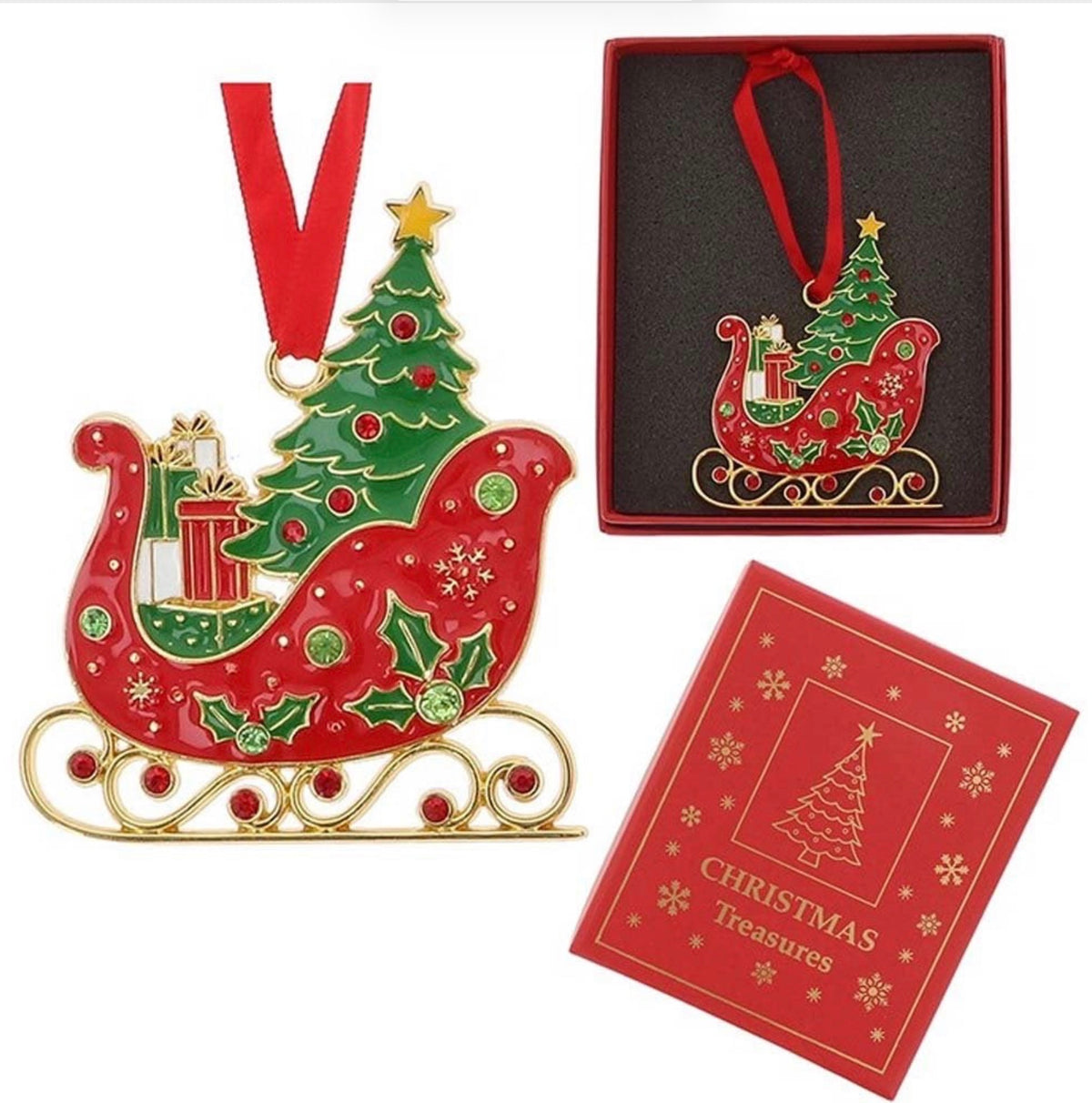 Xmas Treasures Santas Sleigh Boxed Hanging Decoration