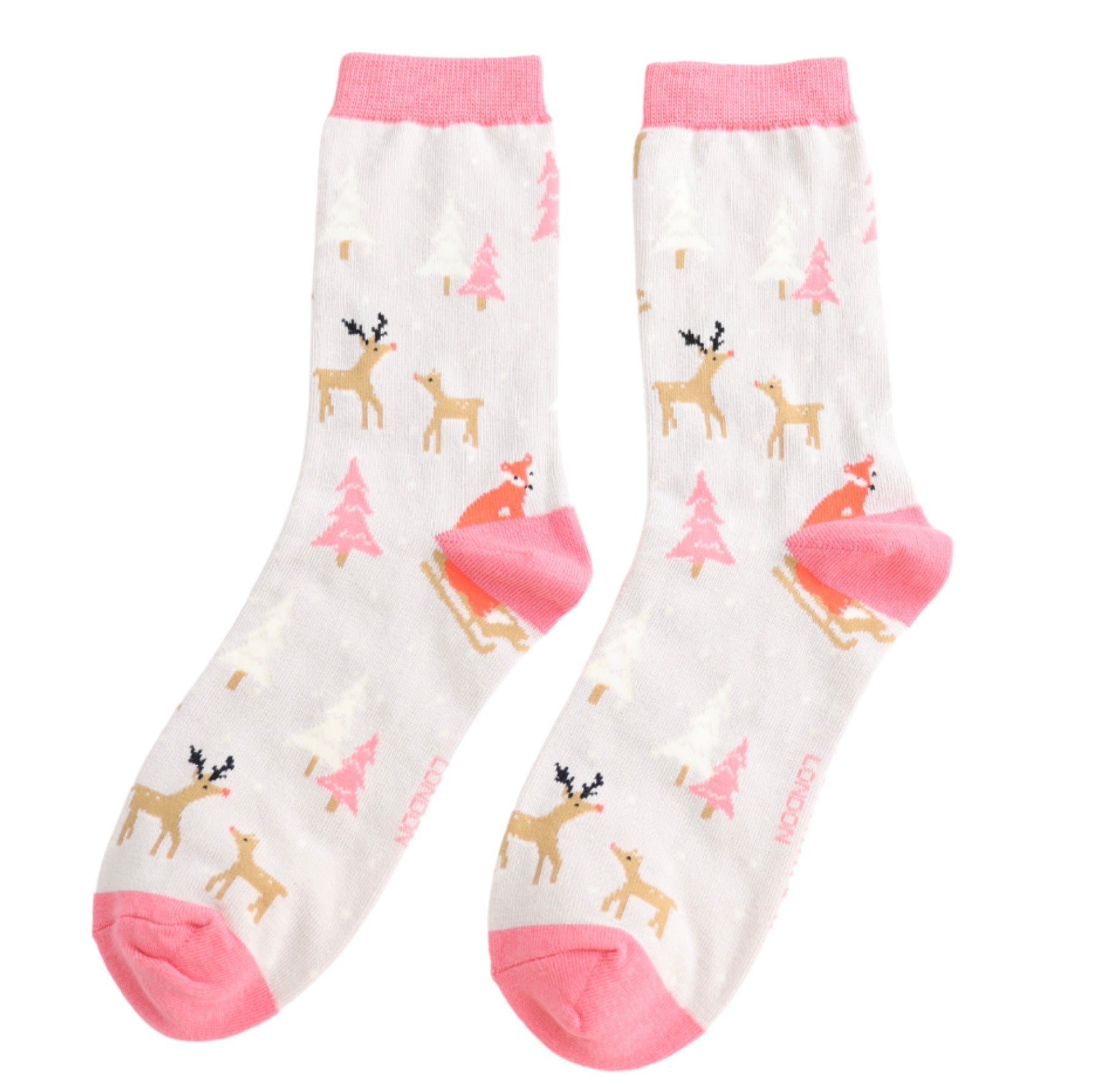 Miss Sparrow Festive Foxes Socks Silver