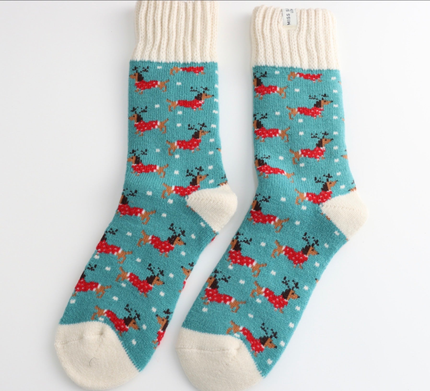 Miss Sparrow Winter Christmas Sausage Dogs Socks Duck Egg