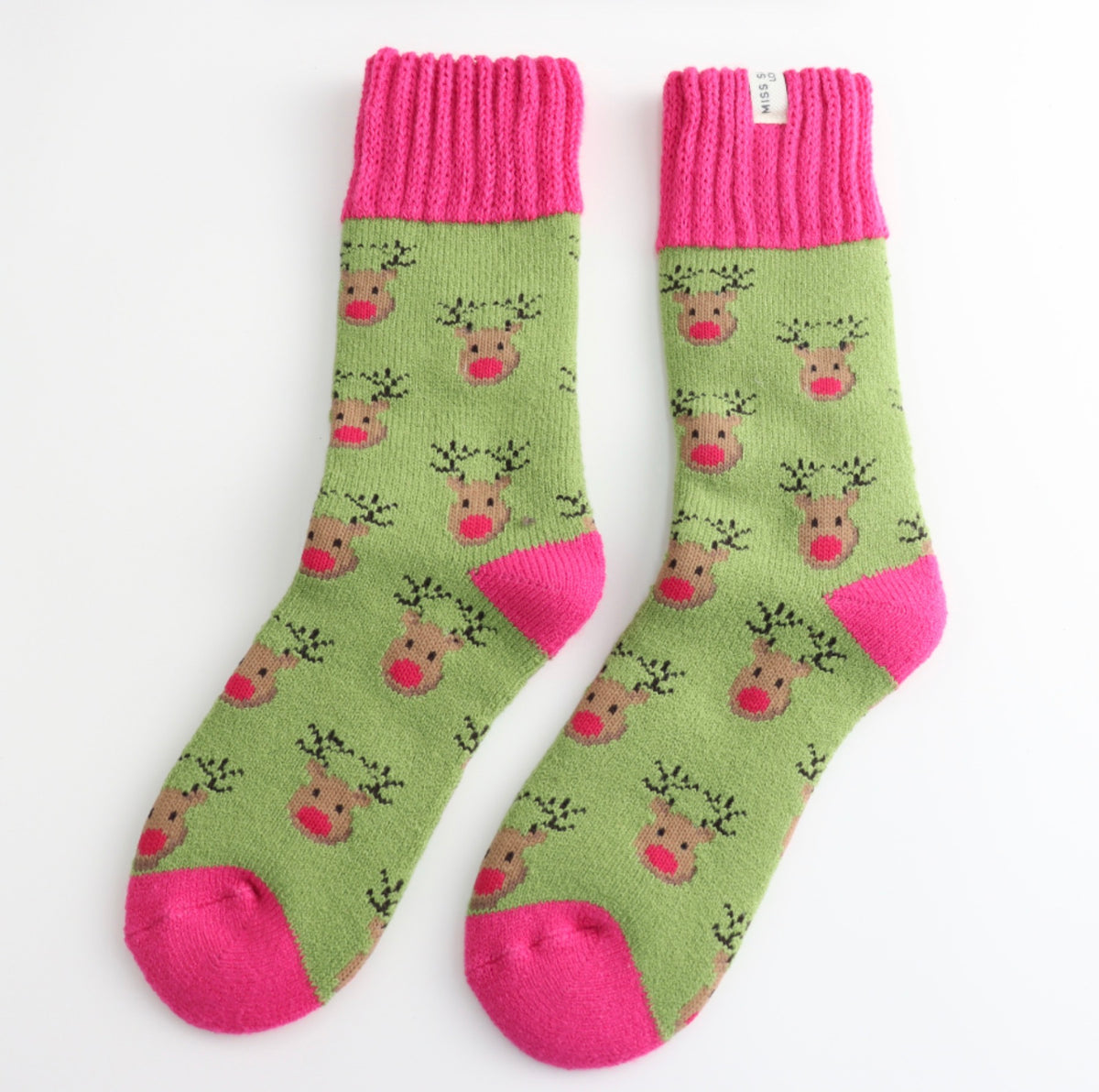Miss Sparrow Winter Reindeer Socks Green