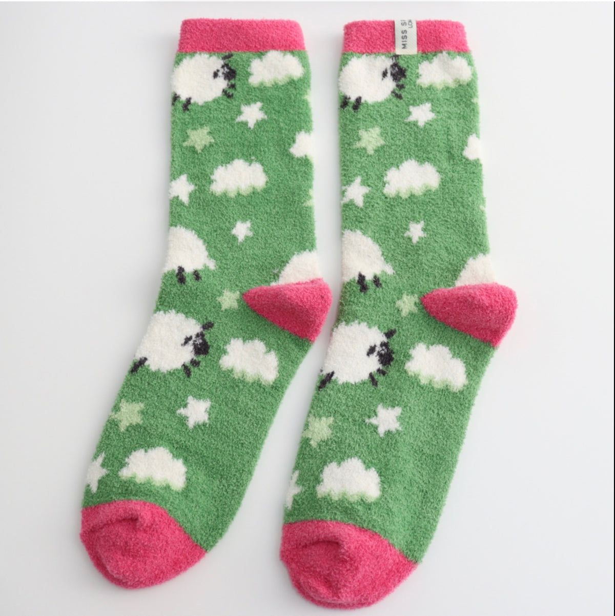 Miss Sparrow Fluffy Sleepy Sheep Socks Grass Green