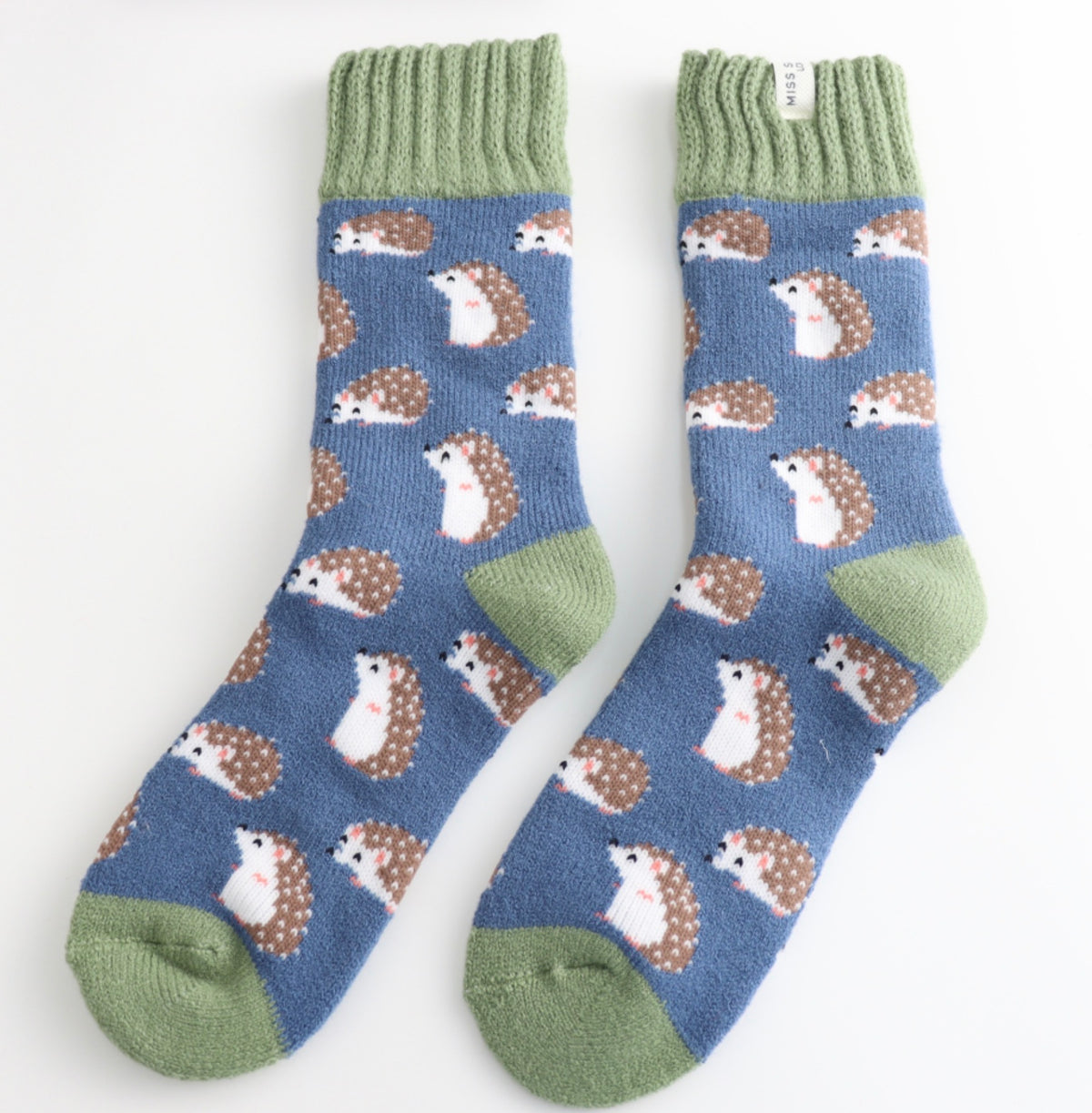 Miss Sparrow Winter Cute Hedgehogs Socks Blue