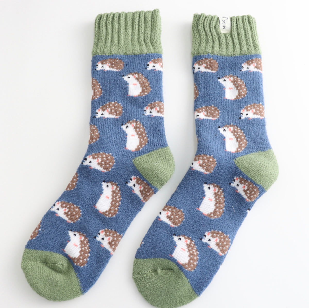 Miss Sparrow Winter Cute Hedgehogs Socks Blue