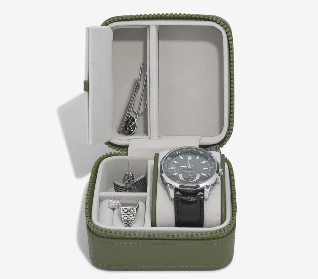 Stackers Canvas Watch & Jewellery Box Green