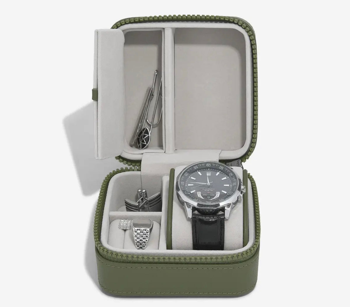 Stackers Canvas Watch & Jewellery Box Green