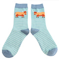Miss Sparrow Highland Cow & Stripes Socks Duck Egg