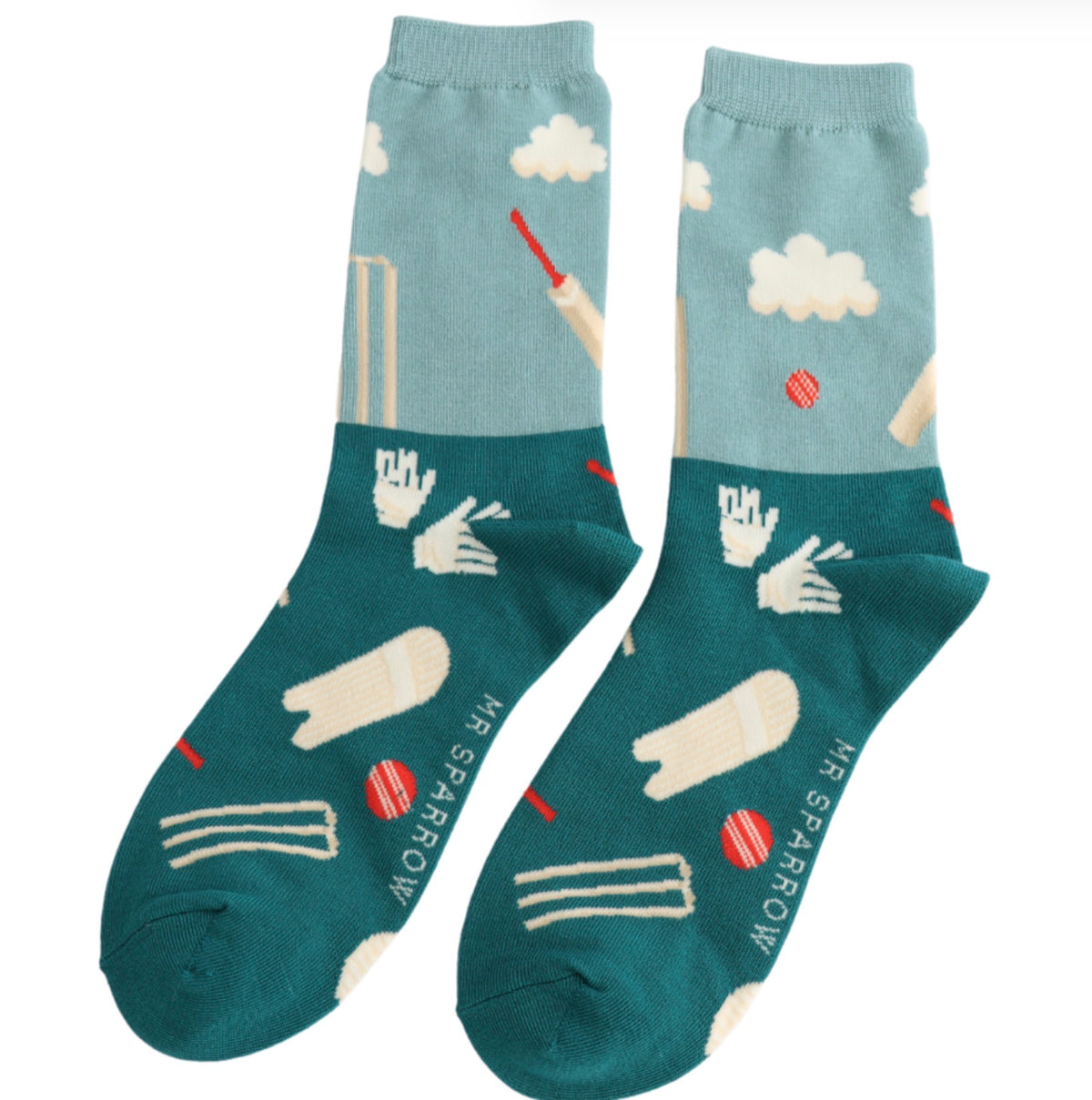 Mr Sparrow Cricket Scene Socks Teal