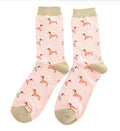 Miss Sparrow Sausage Dog & Spots Socks Dusky Pink