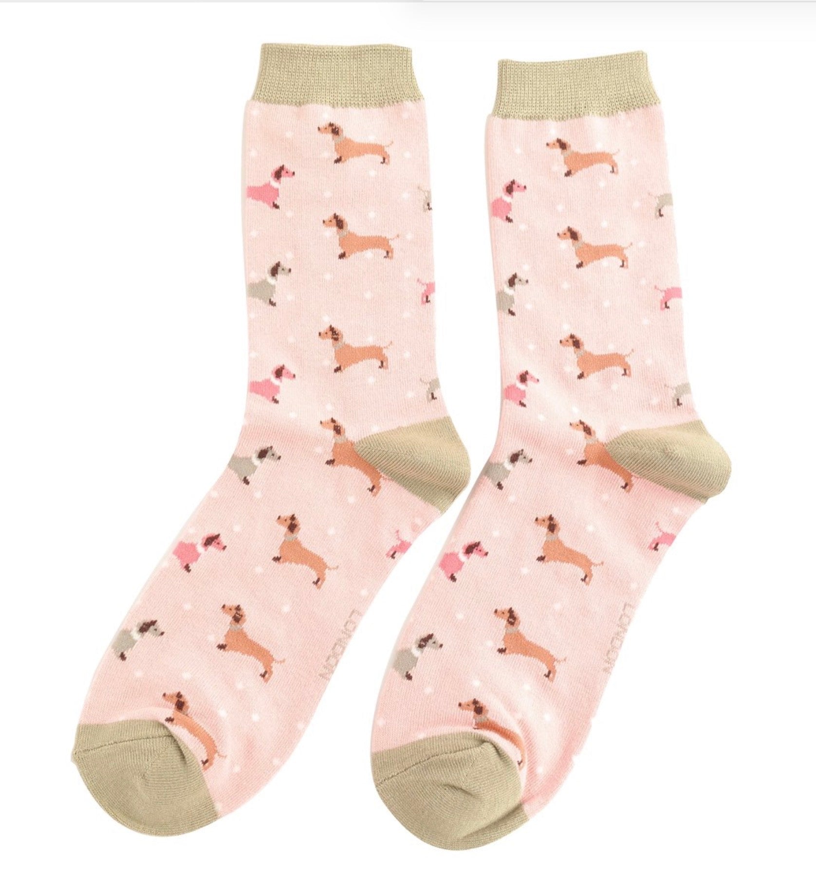 Miss Sparrow Sausage Dog & Spots Socks Dusky Pink