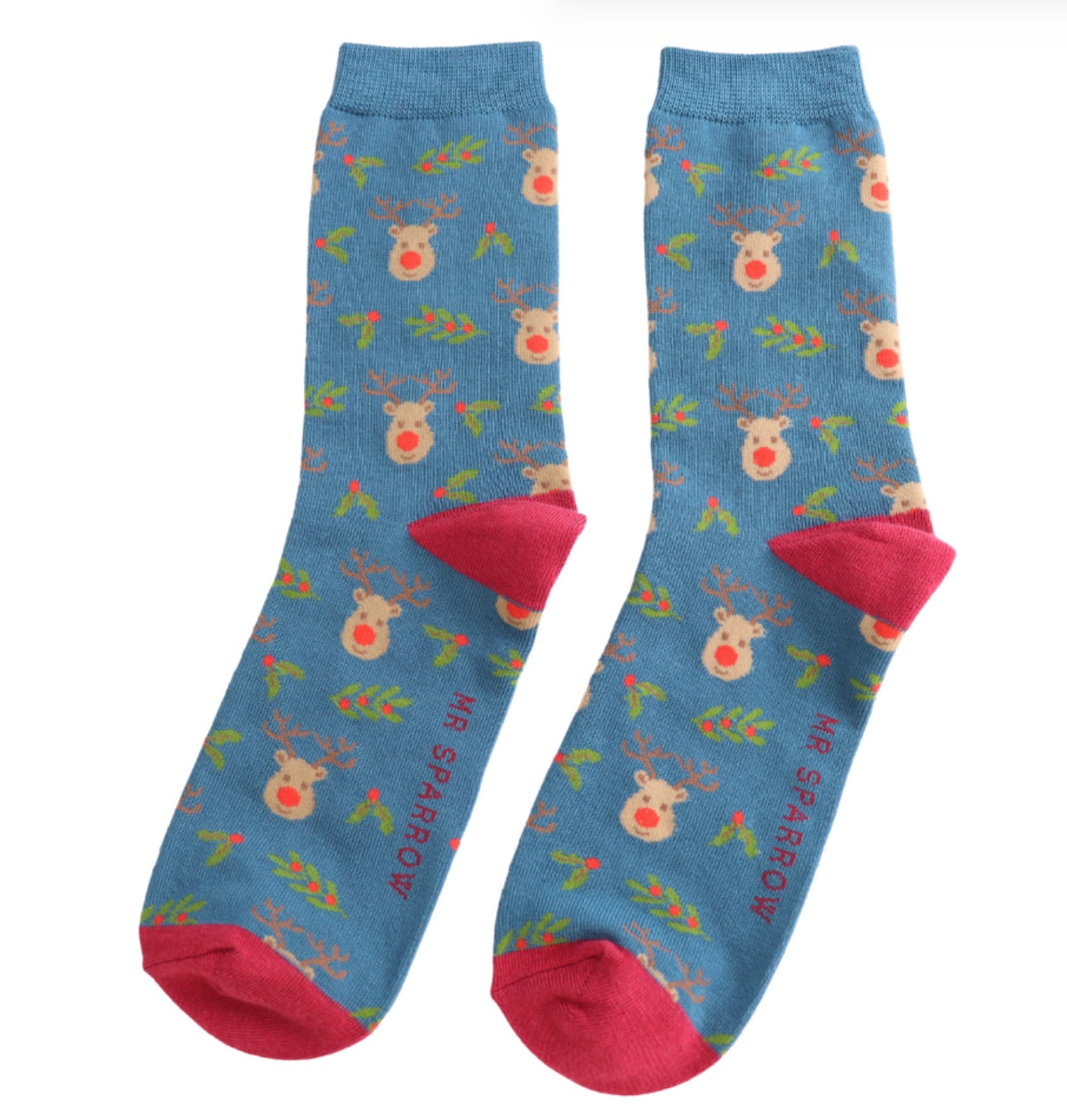 Mr Sparrow Reindeer & Holly Socks Teal