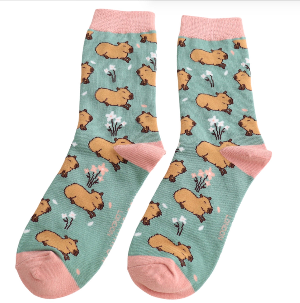 Miss Sparrow Cute Capybara Socks Green