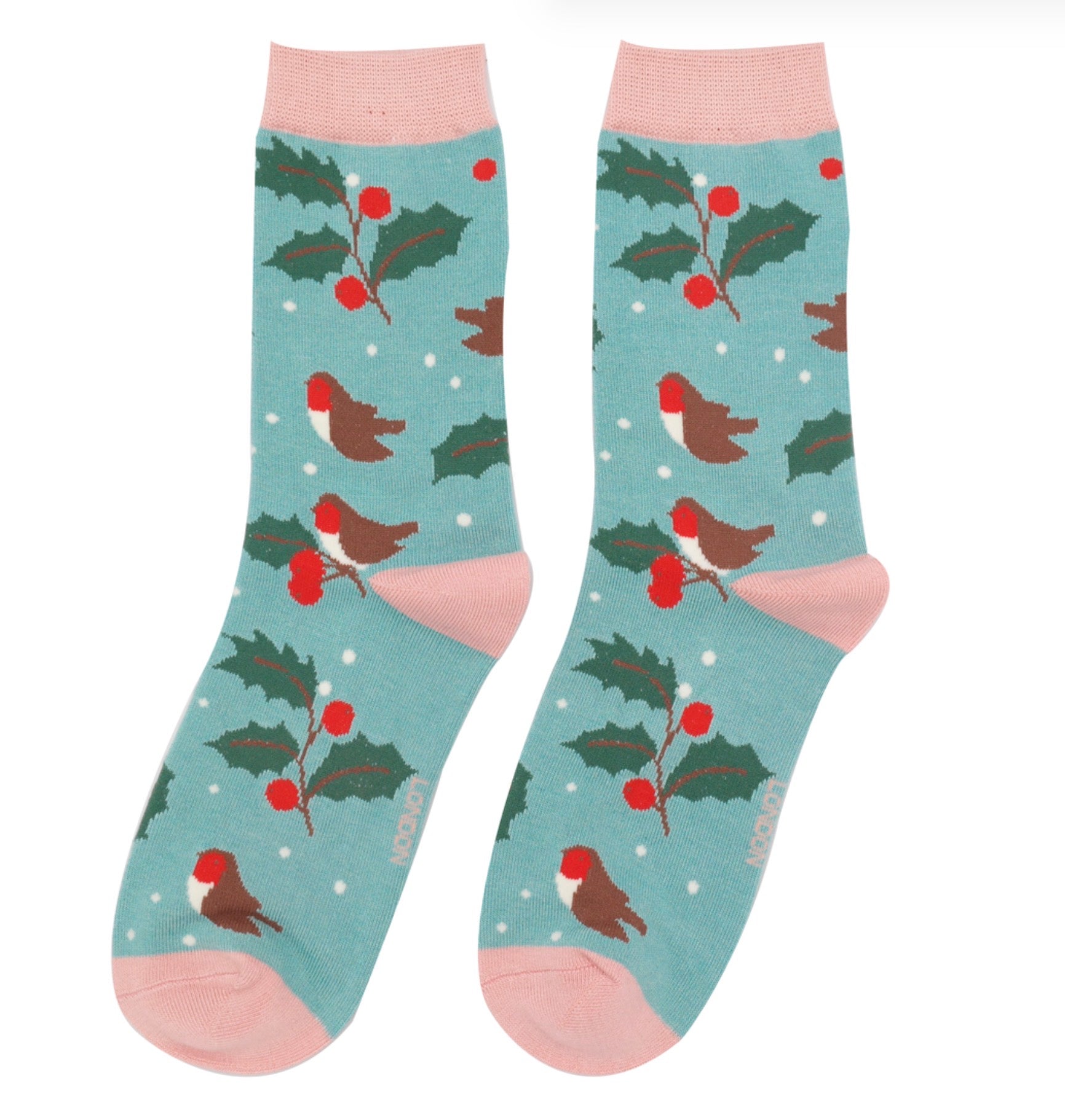 Miss Sparrow Winter Hedgerow Socks Duck Egg