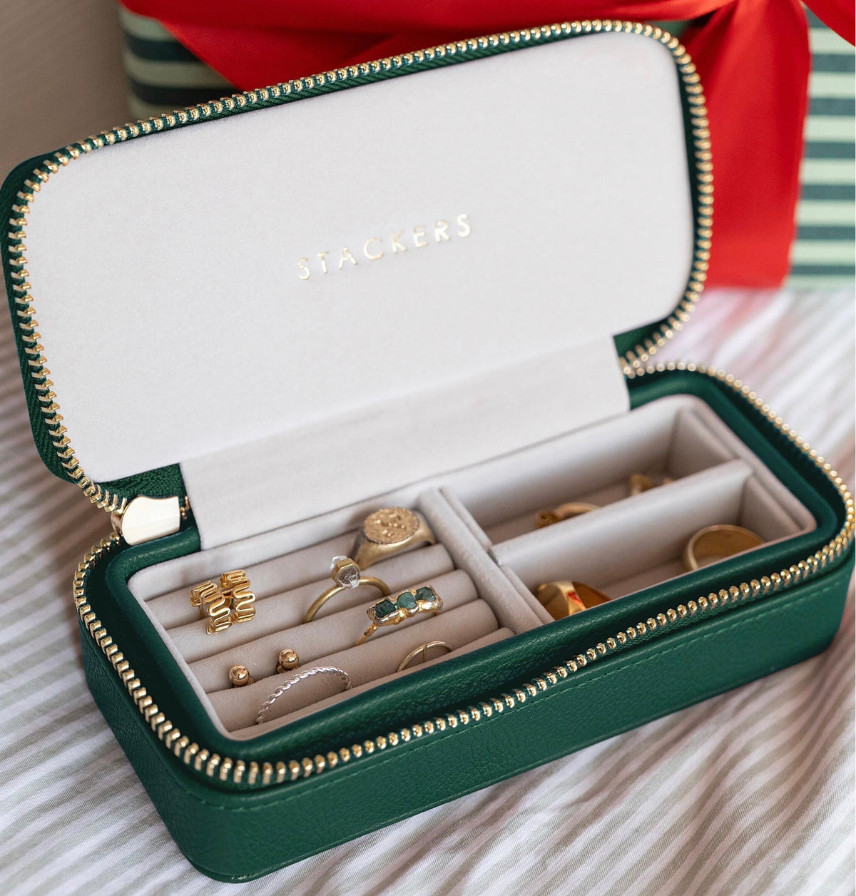 Stackers Zipped Travel Jewellery Box Medium Forest Green