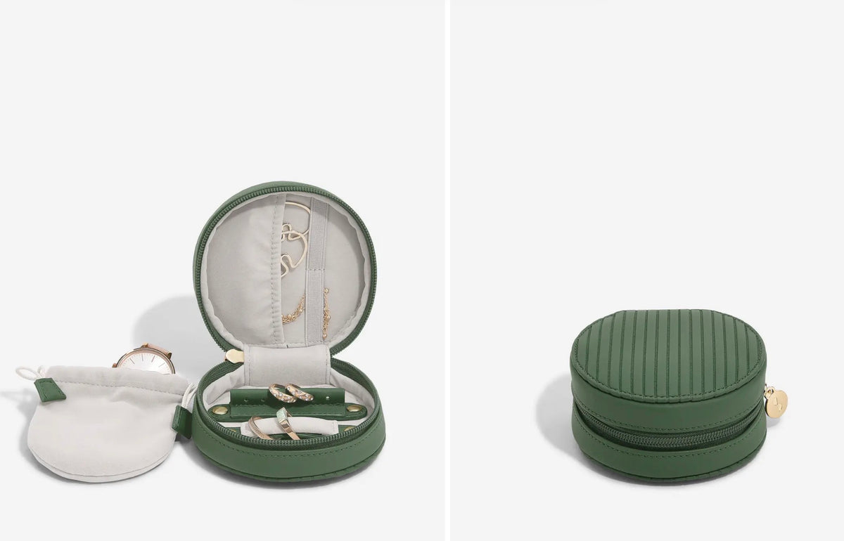Stackers Fluted Round Travel Jewellery Box Emerald