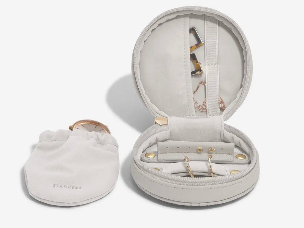 Stackers Fluted Round Travel Jewellery Box Limestone