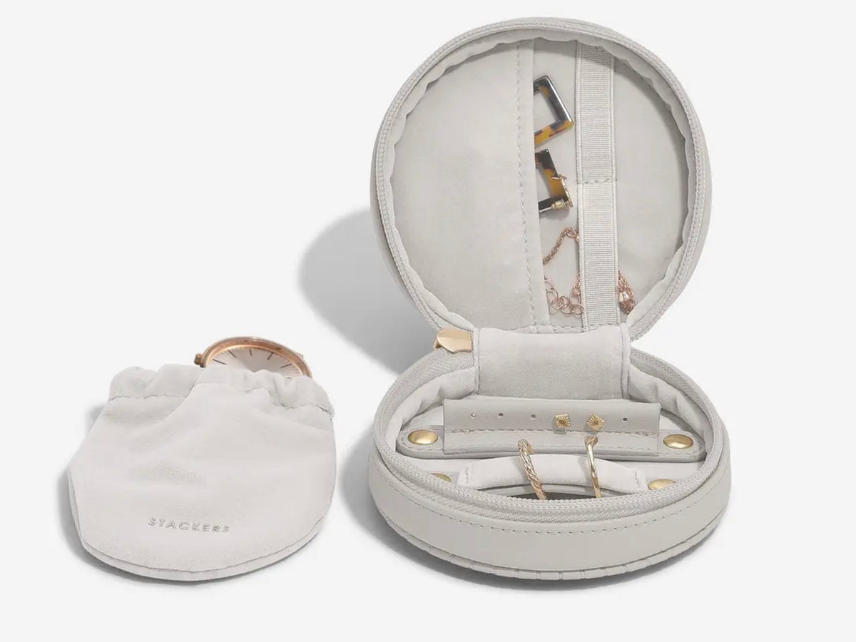 Stackers Fluted Round Travel Jewellery Box Limestone
