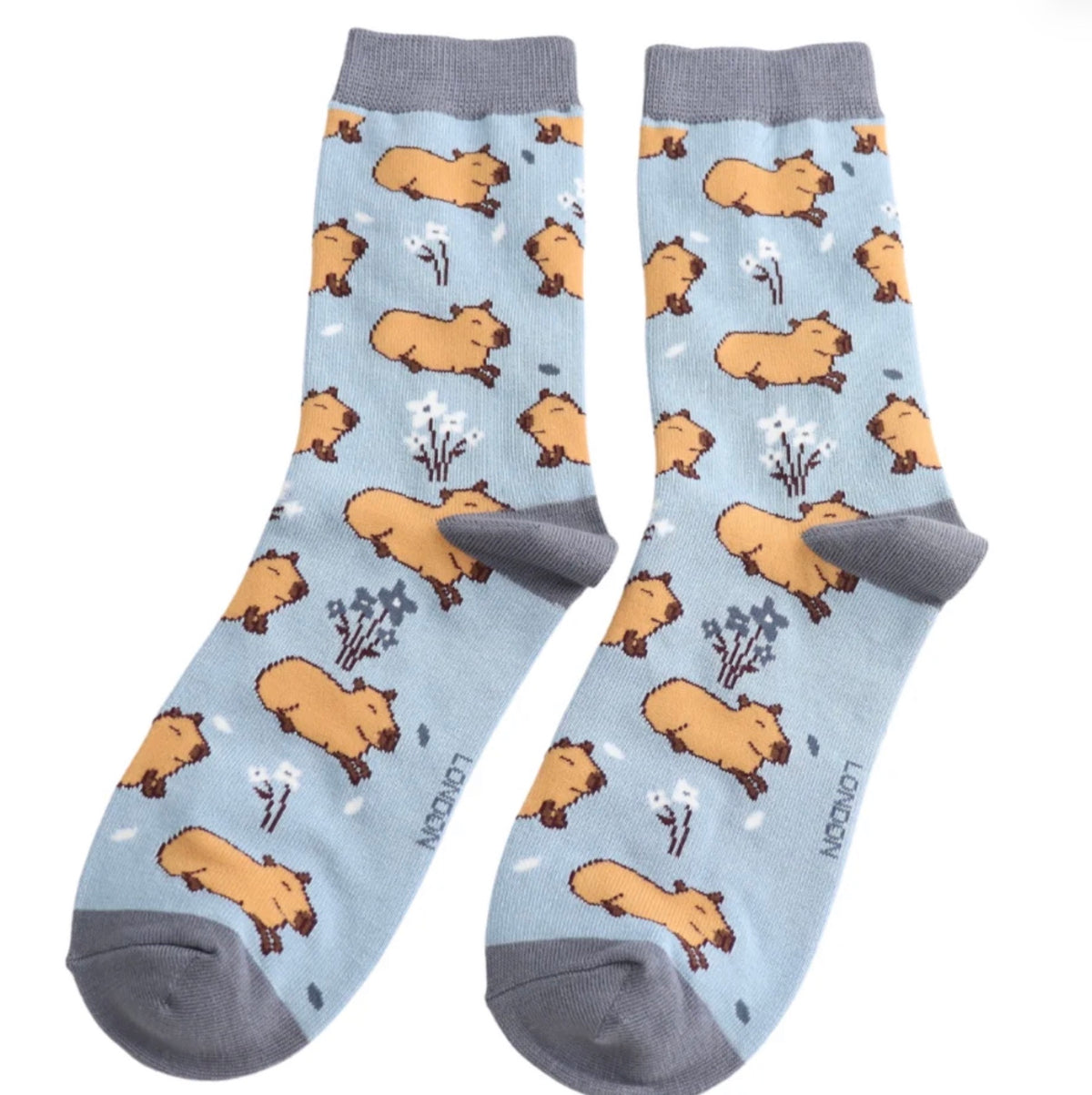 Miss Sparrow Cute Capybara Socks Powder Blue