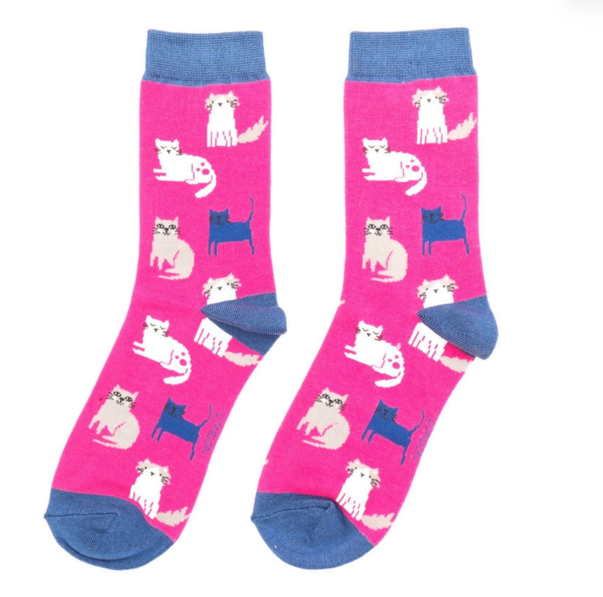 Miss Sparrow Cute Kitten Socks Hot Pink