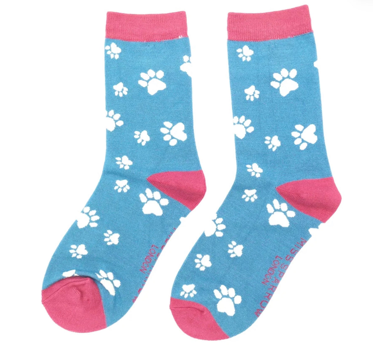 Miss Sparrow Paw Print Socks Denim