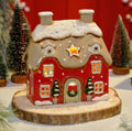 Christmas Cottage Tealight Holder Red Embossed Stoneware