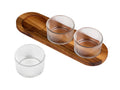 Tala Set of 3 Ribbed Glass Pinch Pots with Acacia Serving Tray 8.8 x 8.1 x 5.1cm 190ml