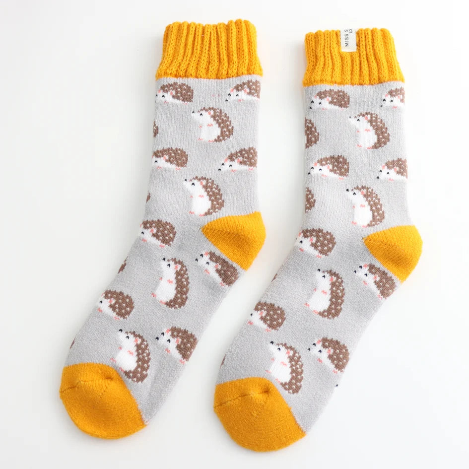 Miss Sparrow Winter Cute Hedgehogs Socks Silver