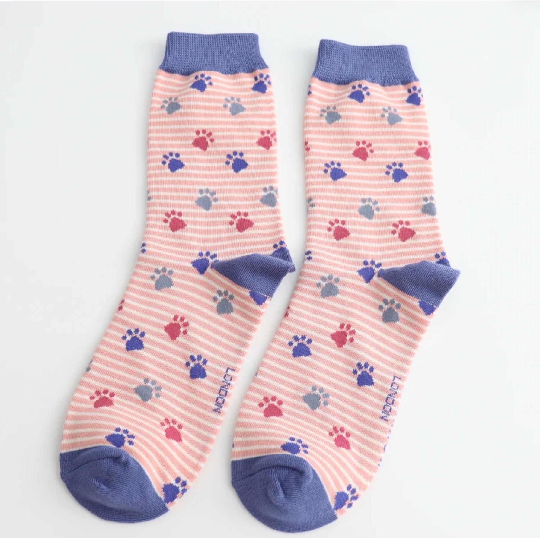 Miss Sparrow Paws & Stripes Socks Dusky Pink