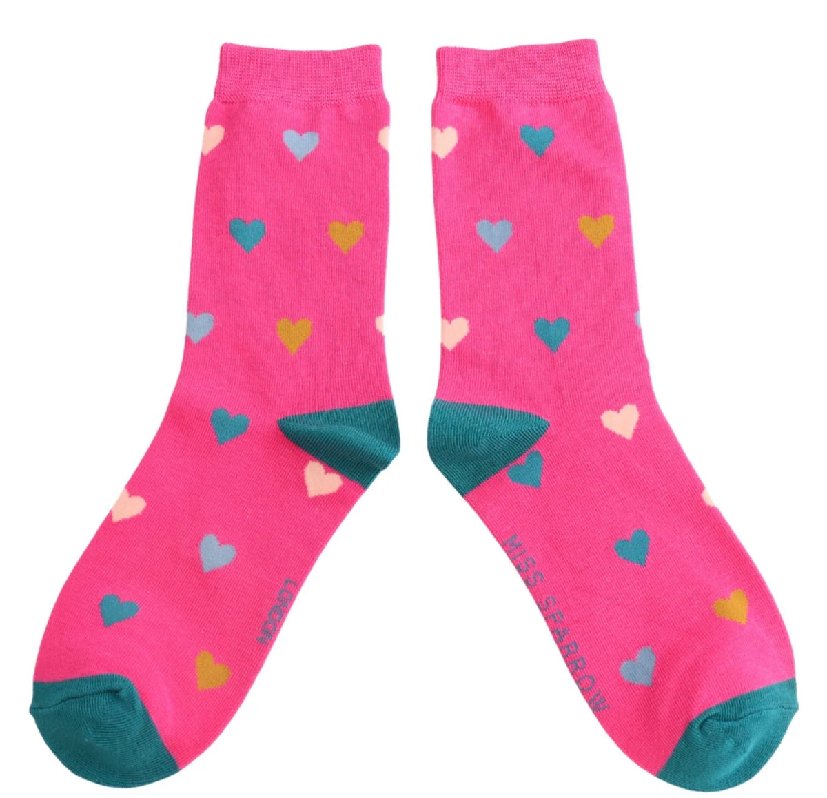 Miss Sparrow Multi Hearts Socks Hot Pink