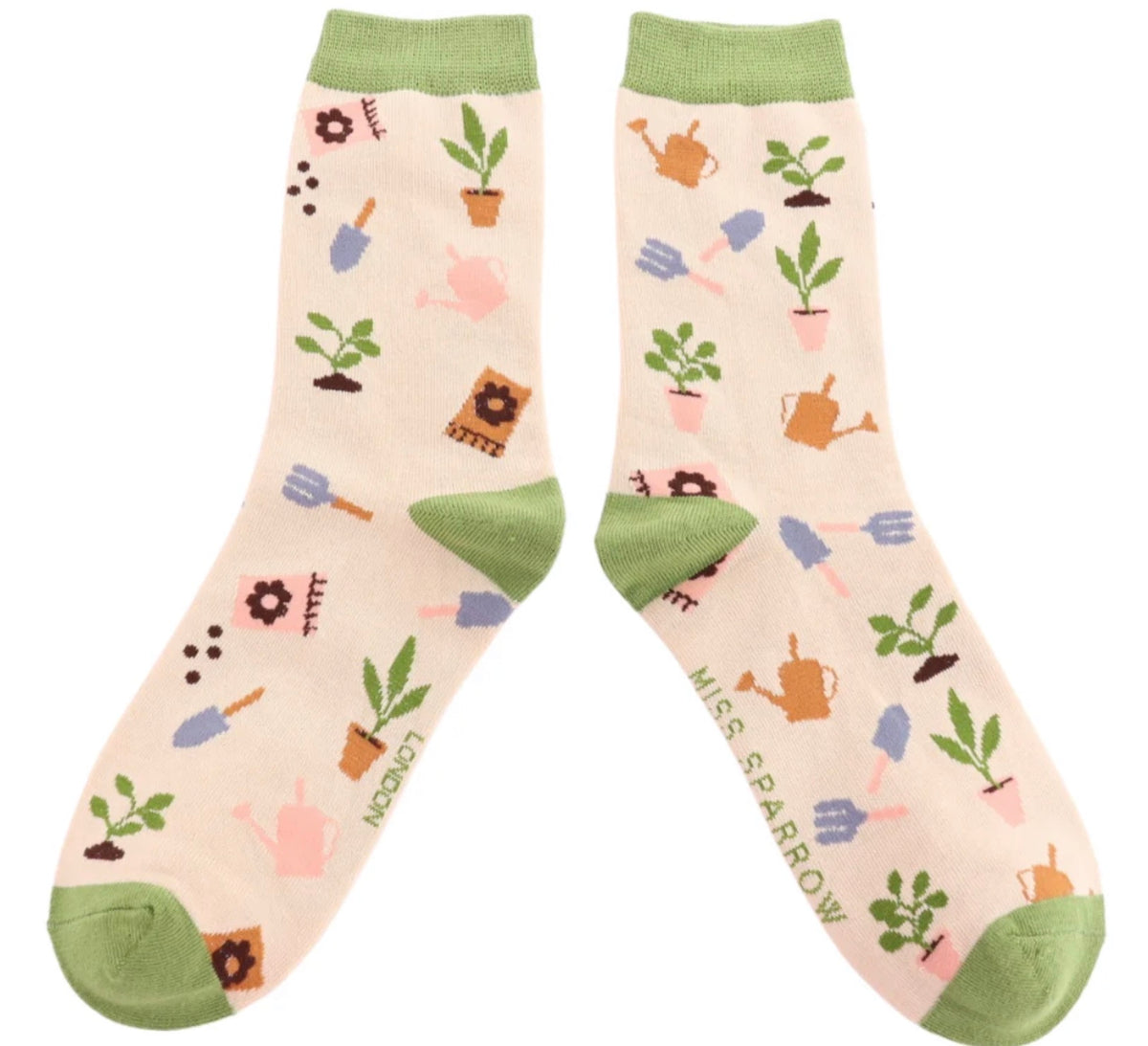 Miss Sparrow In The Allotment Socks Cream