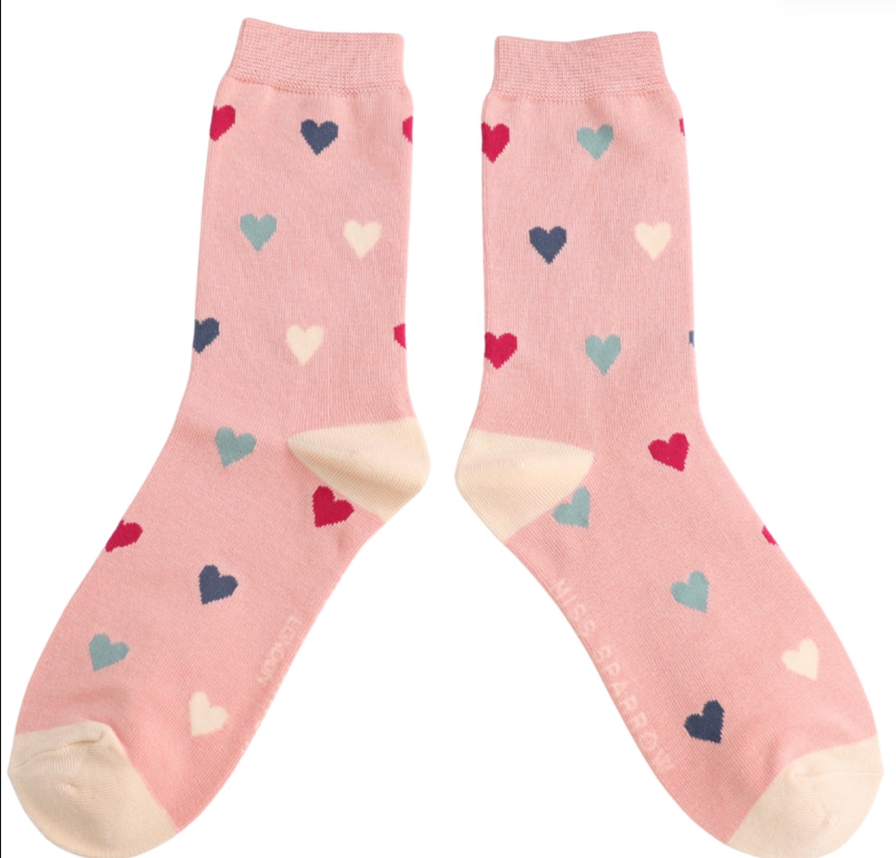 Miss Sparrow Multi Hearts Socks Dusky Pink